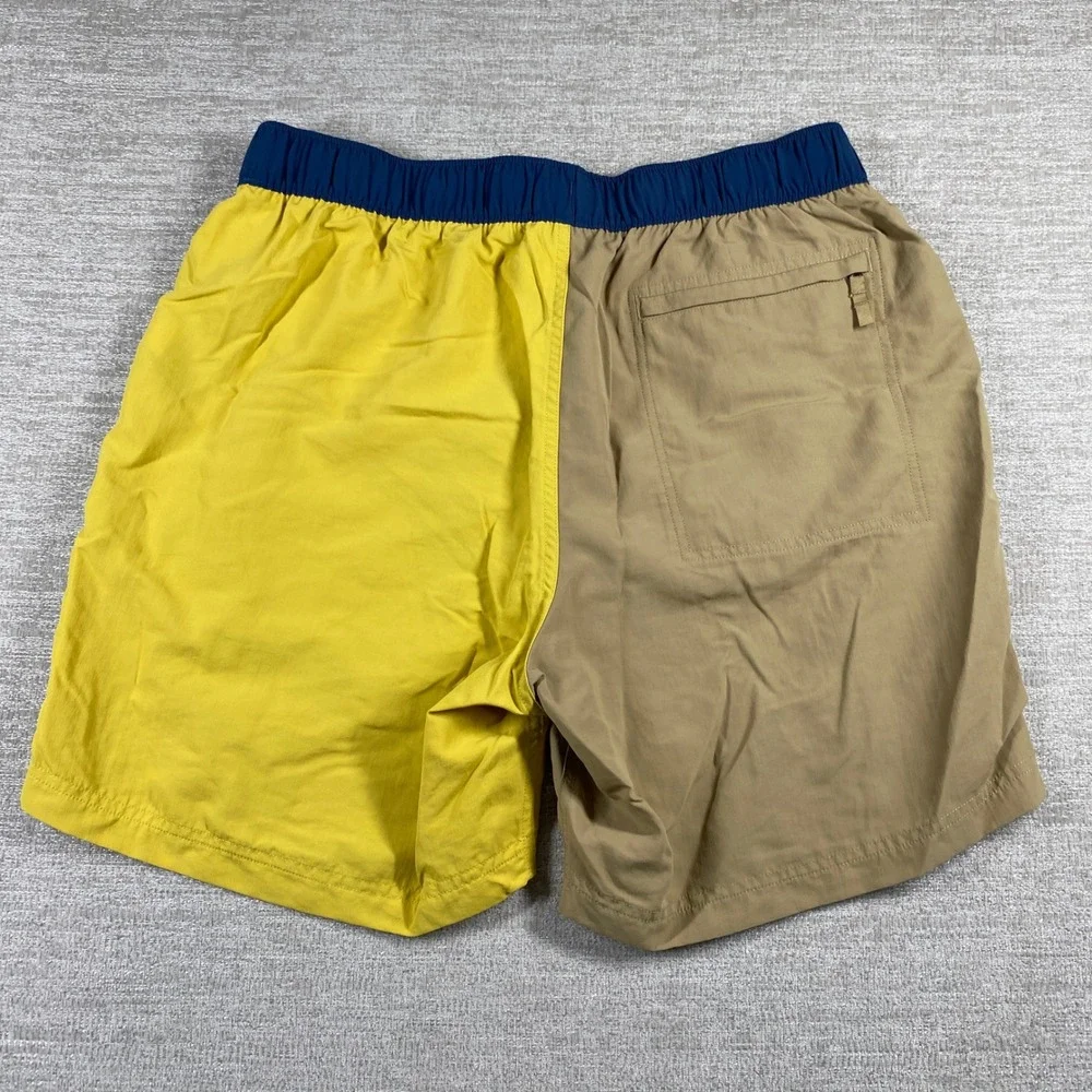 The North Face Class V Belted Shorts Men Large Yellow Tan Colorblock Mesh Liner
